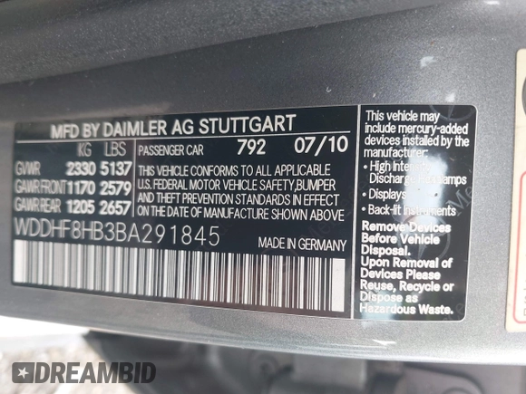 2011 Mercedes-Benz E 350 Luxury z VIN WDDHF8HB3BA291845, wystawiony jako IAAI lot #42173295 z przebiegiem 191 749 mil mil oraz . Historia ofert i sprzedaży dostępna na DreamBid. Obrazek 9.