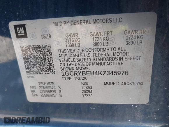 2019 Chevrolet Silverado 1500 Custom with VIN 1GCRYBEH4KZ345976, listed as a IAAI auction lot 41622043 with 102,321 mi miles and . Bid and sale history available at DreamBid. Image 9.