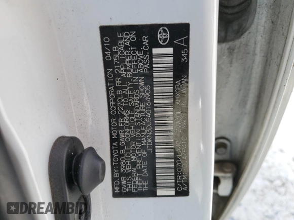 2010 Toyota Prius II with VIN JTDKN3DU5A0164905, listed as a Copart auction lot 49558555 with 181,910 mi miles and Salvage Title. Bid and sale history available at carsss.com. Image 12.