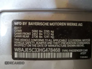 2017 BMW 5 Series 540i with VIN WBAJE5C33HG478468, listed as a Copart auction lot 52218685 with 99,715 mi miles and Clean Title. Bid and sale history available at carsss.com. Image 12.
