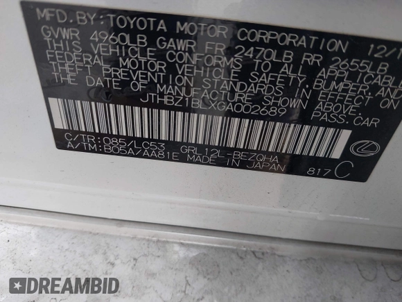 2016 Lexus GS 350 with VIN JTHBZ1BLXGA002689, listed as a IAAI auction lot 41555272 with 91,781 mi miles. Bid and sale history available at carsss.com. Image 9.
