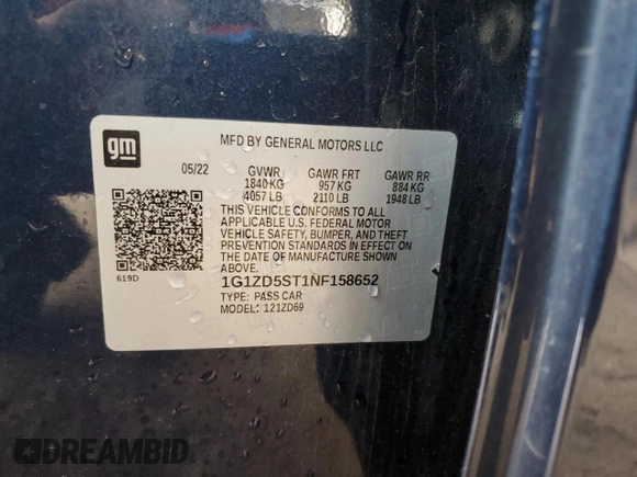 2022 Chevrolet Malibu LT with VIN 1G1ZD5ST1NF158652, listed as a Copart auction lot 54535105 with 124,856 mi miles and Clean Title. Bid and sale history available at DreamBid. Image 13.