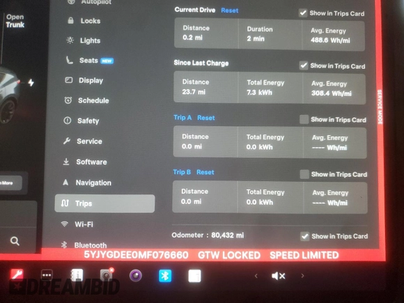 2021 Tesla Model Y Long Range with VIN 5YJYGDEE0MF076660, listed as a Copart auction lot 55957365 with 80,432 mi miles and Salvage Title. Bid and sale history available at DreamBid. Image 9.