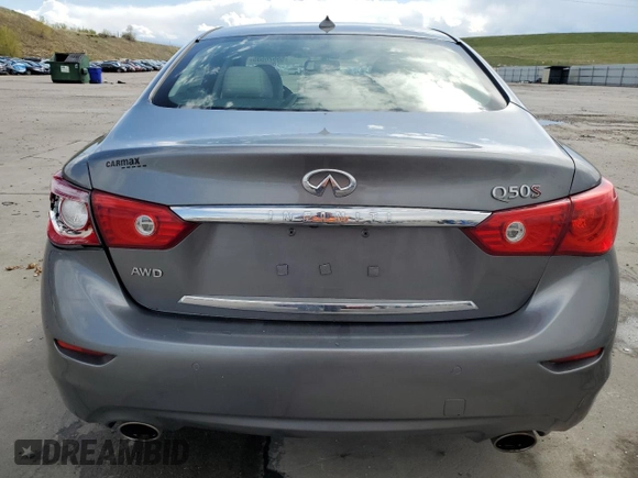 2015 Infiniti Q50 Premium with VIN JN1BV7AR7FM392009, listed as a Copart auction lot 55526505 with 110,884 mi miles and Salvage title. Bid and sale history available at DreamBid. Image 6.