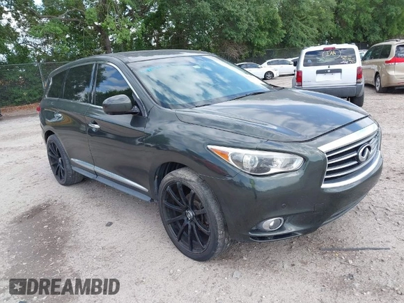2013 Infiniti JX35 with VIN 5N1AL0MN8DC301195, listed as a IAAI auction lot 41886277 with 189,743 mi miles and . Bid and sale history available at DreamBid. Image 1.
