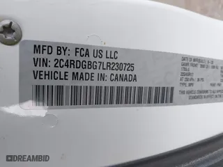 2020 Dodge Grand Caravan SE Plus with VIN 2C4RDGBG7LR230725, listed as a IAAI auction lot 41947348 with 63,380 mi miles. Bid and sale history available at carsss.com. Image 9.