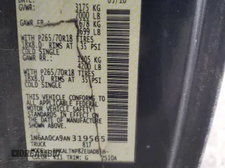 2010 Nissan Titan SE with VIN 1N6AA0CA9AN319565, listed as a Copart auction lot 44175775 with 214,303 mi miles and Salvage Title. Bid and sale history available at carsss.com. Image 12.