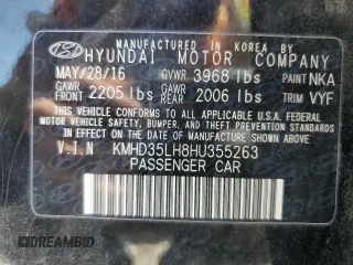 2017 Hyundai Elantra with VIN KMHD35LH8HU355263, listed as a Copart auction lot 65799695 with 123,903 mi miles and Clean title. Bid and sale history available at DreamBid. Image 12.
