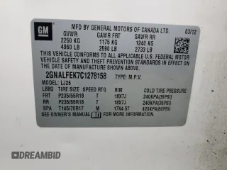 2012 Chevrolet Equinox LTZ z VIN 2GNALFEK7C1278158, wystawiony jako Copart lot #59346035 z przebiegiem 237 757 mil mil oraz Szkoda całkowita • Salvage title. Historia ofert i sprzedaży dostępna na DreamBid. Obrazek 13.