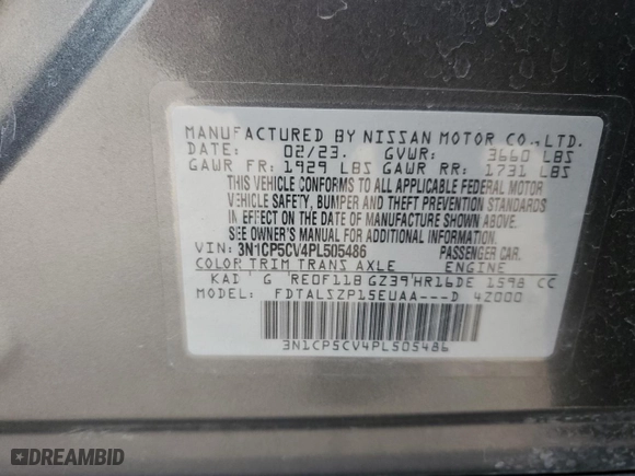 2023 Nissan Kicks SV with VIN 3N1CP5CV4PL505486, listed as a Copart auction lot 86190134 with 38,958 mi miles and Salvage Title. Bid and sale history available at carsss.com. Image 13.