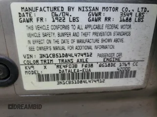 2004 Nissan Sentra S z VIN 3N1CB51D84L474912, wystawiony jako Copart lot #50819515 z przebiegiem 364 748 mil mil oraz Szkoda całkowita • Salvage title. Historia ofert i sprzedaży dostępna na DreamBid. Obrazek 12.