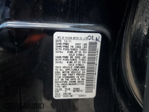 2012 Infiniti FX35 with VIN JN8AS1MU9CM121788, listed as a Copart auction lot 72579514 with 0 mi miles and Clean Title. Bid and sale history available at carsss.com. Image 13.