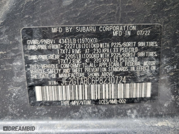 2023 Subaru Crosstrek with VIN JF2GTABC6P8230724, listed as a Copart auction lot 43732855 with 46,474 mi miles and Salvage Title. Bid and sale history available at carsss.com. Image 13.