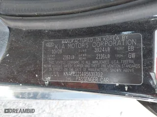 2009 Kia Spectra EX with VIN KNAFE221495631702, listed as a IAAI auction lot 41875896 with 234,550 mi miles. Bid and sale history available at carsss.com. Image 9.