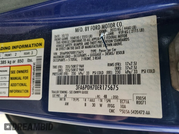 2014 Ford Fusion SE with VIN 3FA6P0H70ER175675, listed as a Copart auction lot 54945235 with 129,622 mi miles and Clean Title. Bid and sale history available at carsss.com. Image 12.