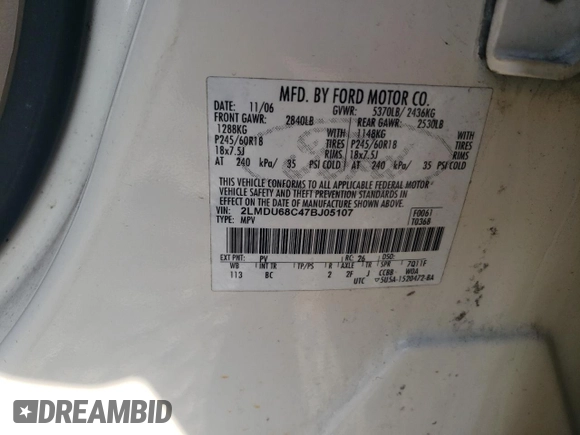 2007 Lincoln MKX with VIN 2LMDU68C47BJ05107, listed as a Copart auction lot 86333744 with 216,405 mi miles and Salvage Title. Bid and sale history available at carsss.com. Image 12.