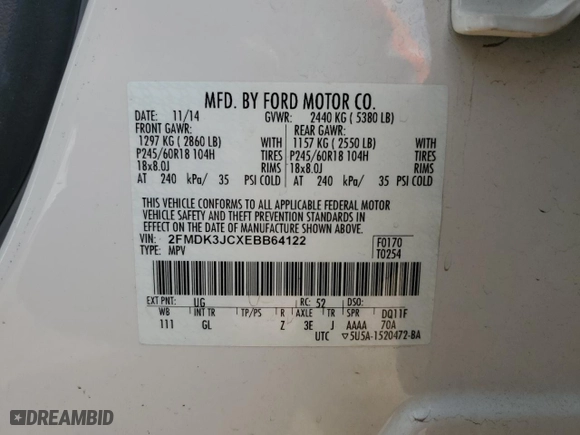 2014 Ford Edge SEL with VIN 2FMDK3JCXEBB64122, listed as a Copart auction lot 53731045 with 114,769 mi miles and Salvage Title. Bid and sale history available at carsss.com. Image 13.