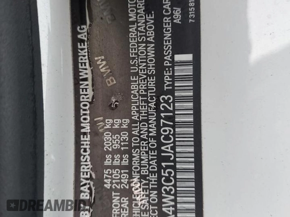 2018 BMW 4 Series 430i with VIN WBA4W3C51JAC97123, listed as a Copart auction lot 77802074 with Not Provided miles and Non Repairable. Bid and sale history available at DreamBid. Image 13.