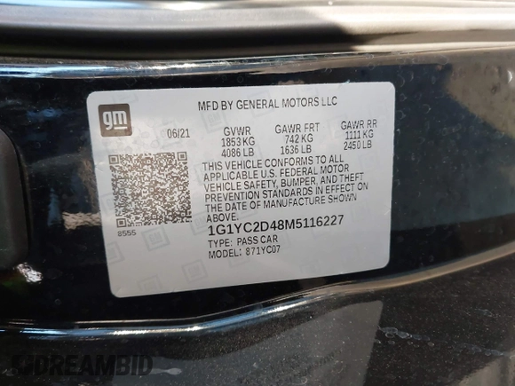 2021 Chevrolet Corvette 3LT with VIN 1G1YC2D48M5116227, listed as a IAAI auction lot 41424631 with 33,873 mi miles. Bid and sale history available at carsss.com. Image 9.
