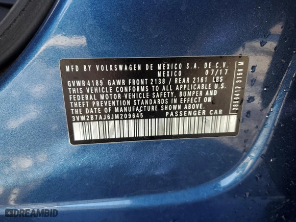 2018 Volkswagen Jetta 1.4T S with VIN 3VW2B7AJ6JM209645, listed as a Copart auction lot 41835905 with 179,983 mi miles and Salvage Title. Bid and sale history available at carsss.com. Image 12.