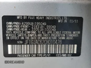 2012 Subaru Impreza Premium с VIN JF1GJAC62CH010428, выставлен на аукционе Copart как лот 45393705 с пробегом 42 228 миль миль и Списание • Salvage title. История ставок и продаж доступна на DreamBid. Изображение 13.