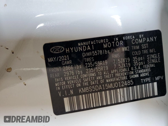 2021 Hyundai Santa Fe Hybrid Limited with VIN KM8S5DA15MU012485, listed as a Copart auction lot 59092344 with 30,948 mi miles and Salvage Title. Bid and sale history available at carsss.com. Image 16.