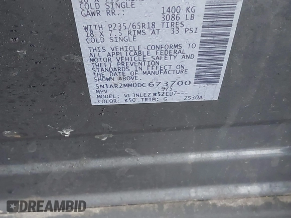 2013 Nissan Pathfinder Platinum с VIN 5N1AR2MM0DC673700, выставлен на аукционе IAAI как лот 41984340 с пробегом 148 815 миль миль и . История ставок и продаж доступна на DreamBid. Изображение 9.