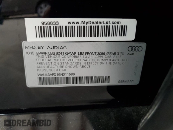 2016 Audi A8 Sport z VIN WAU43AFD1GN011589, wystawiony jako Copart lot #86614934 z przebiegiem 96 137 mil mil oraz Szkoda całkowita • Salvage title. Historia ofert i sprzedaży dostępna na DreamBid. Obrazek 13.