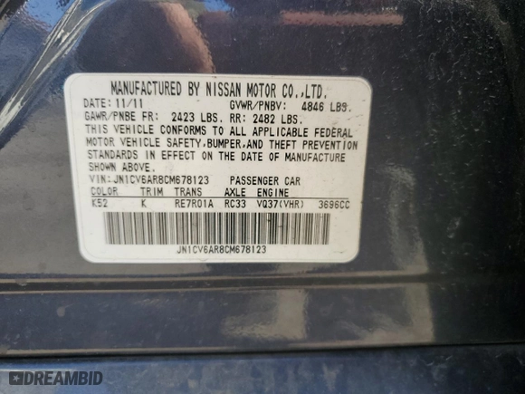 2012 Infiniti G37 Sedan x with VIN JN1CV6AR8CM678123, listed as a Copart auction lot 48749675 with 0 mi miles and Salvage Title. Bid and sale history available at carsss.com. Image 15.