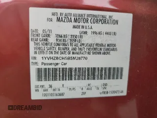 2011 Mazda 6 i Touring with VIN 1YVHZ8CH5B5M28770, listed as a Copart auction lot 58891985 with 158,453 mi miles and Salvage title. Bid and sale history available at DreamBid. Image 12.