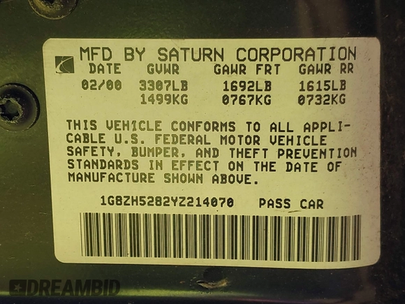 2000 Saturn SL with VIN 1G8ZH5282YZ214070, listed as a IAAI auction lot 41537546 with 94,319 mi miles. Bid and sale history available at carsss.com. Image 9.