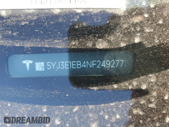 2022 Tesla Model 3 Long Range with VIN 5YJ3E1EB4NF249277, listed as a Copart auction lot 45952725 with Not Provided miles and Salvage Title. Bid and sale history available at DreamBid. Image 12.