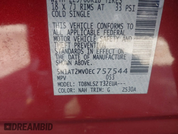 2014 Nissan Rogue S with VIN 5N1AT2MV0EC757544, listed as a IAAI auction lot 41781847 with 1 mi miles. Bid and sale history available at carsss.com. Image 9.