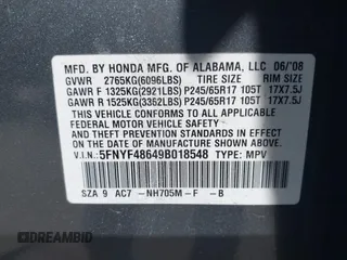 2009 Honda Pilot EX-L with VIN 5FNYF48649B018548, listed as a IAAI auction lot 42069029 with 198,098 mi miles and . Bid and sale history available at carsss.com. Image 9.