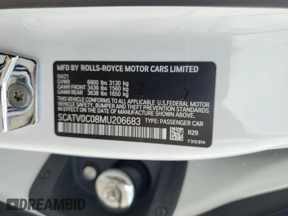 2021 Rolls-Royce Ghost z VIN SCATV0C08MU206683, wystawiony jako Copart lot #71416214 z przebiegiem 40 756 mil mil oraz Szkody całkowita. Historia ofert i sprzedaży dostępna na DreamBid. Obrazek 14.