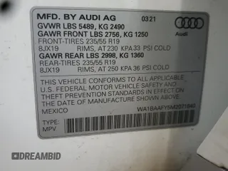 2021 Audi Q5 Premium Plus с VIN WA1BAAFY5M2071840, выставлен на аукционе Copart как лот 60482625 с пробегом 24 399 миль миль и Списание • Salvage title. История ставок и продаж доступна на DreamBid. Изображение 13.