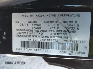 2013 Mazda 3 i SV with VIN JM1BL1TG3D1811032, listed as a IAAI auction lot 41603113 with 125,610 mi miles and . Bid and sale history available at DreamBid. Image 9.