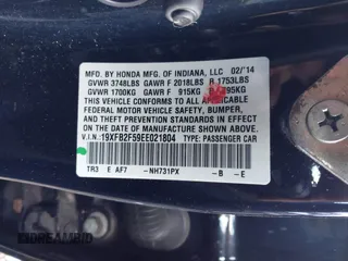 2014 Honda Civic Sedan LX with VIN 19XFB2F59EE021804, listed as a IAAI auction lot 41032926 with 91,634 mi miles. Bid and sale history available at carsss.com. Image 9.