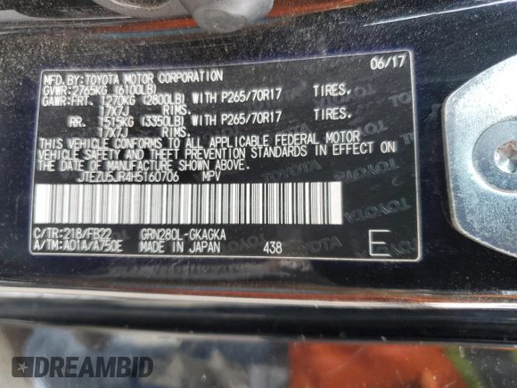 2017 Toyota 4Runner SR5 с VIN JTEZU5JR4H5160706, выставлен на аукционе Copart как лот 56171305 с пробегом 212 326 миль миль и Списание • Salvage title. История ставок и продаж доступна на DreamBid. Изображение 13.
