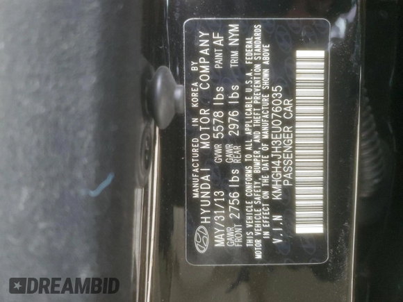 2014 Hyundai Equus Ultimate with VIN KMHGH4JH3EU076035, listed as a Copart auction lot 46129025 with 41,083 mi miles and Salvage title. Bid and sale history available at DreamBid. Image 12.