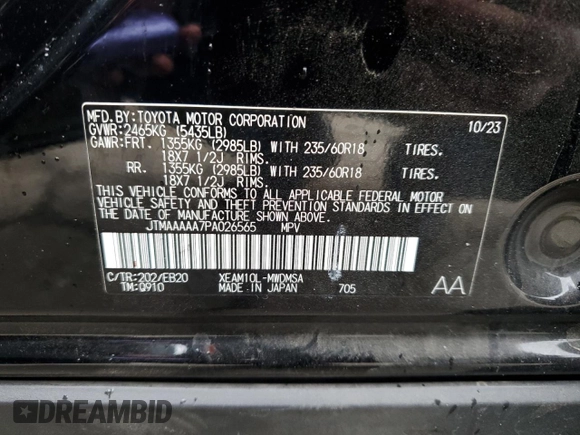 2023 Toyota bZ4X XLE with VIN JTMAAAAA7PA026565, listed as a Copart auction lot 44825145 with 17,890 mi miles and Salvage Title. Bid and sale history available at DreamBid. Image 12.