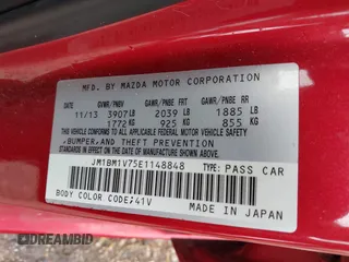 2014 Mazda 3 i Touring z VIN JM1BM1V75E1148848, wystawiony jako IAAI lot #42200934 z przebiegiem 134 176 mil mil oraz . Historia ofert i sprzedaży dostępna na DreamBid. Obrazek 9.