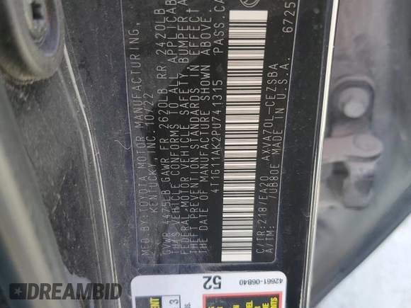 2023 Toyota Camry SE with VIN 4T1G11AK2PU741315, listed as a Copart auction lot 51587555 with 91,043 mi miles and Salvage Title. Bid and sale history available at DreamBid. Image 12.