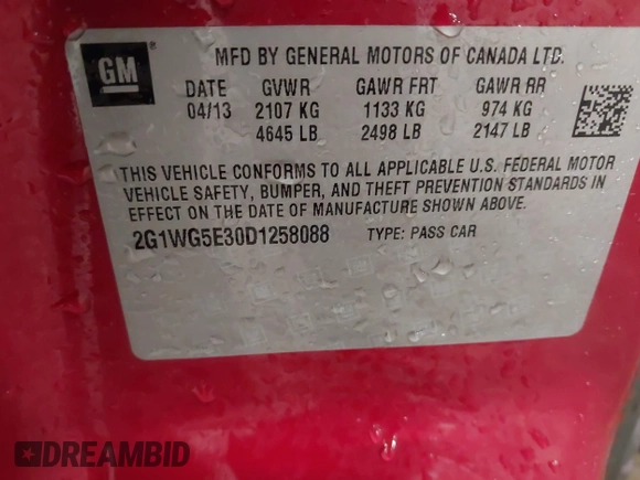 2013 Chevrolet Impala LT with VIN 2G1WG5E30D1258088, listed as a IAAI auction lot 42088699 with 145,416 mi miles and . Bid and sale history available at DreamBid. Image 9.