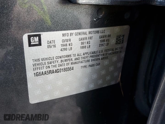 2016 Cadillac ATS Standard RWD с VIN 1G6AA5RA4G0180364, выставлен на аукционе Copart как лот 57396755 с пробегом 75 000 миль миль и На запчасти • Non repairable. История ставок и продаж доступна на DreamBid. Изображение 13.