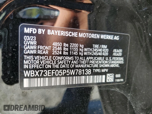 2023 BMW X1 xDrive28i with VIN WBX73EF05P5W78138, listed as a Copart auction lot 62868065 with 12,534 mi miles and Salvage title. Bid and sale history available at DreamBid. Image 13.