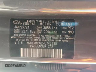 2024 Hyundai Elantra SEL z VIN KMHLM4DG2RU743230, wystawiony jako Copart lot #58426905 z przebiegiem 33 764 mil mil oraz Nie do naprawy • Non repairable. Historia ofert i sprzedaży dostępna na DreamBid. Obrazek 12.