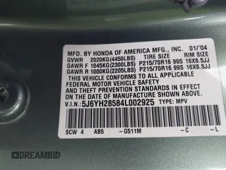 2004 Honda Element EX with VIN 5J6YH28584L002925, listed as a IAAI auction lot 42025715 with 176,249 mi miles and . Bid and sale history available at DreamBid. Image 9.