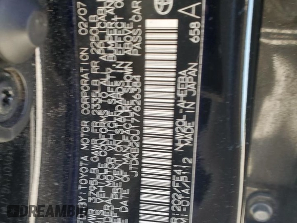 2007 Toyota Prius with VIN JTDKB20U177626384, listed as a Copart auction lot 52329965 with 271,736 mi miles and Salvage Title. Bid and sale history available at carsss.com. Image 12.
