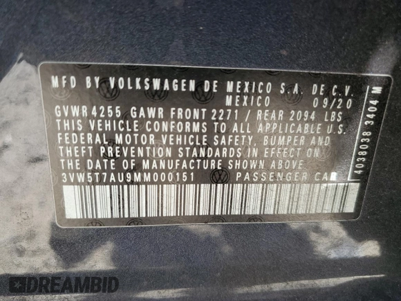 2021 Volkswagen GTI S z VIN 3VW5T7AU9MM000151, wystawiony jako Copart lot #82576074 z przebiegiem 70 094 mil mil oraz Nie do naprawy • Non repairable. Historia ofert i sprzedaży dostępna na DreamBid. Obrazek 12.